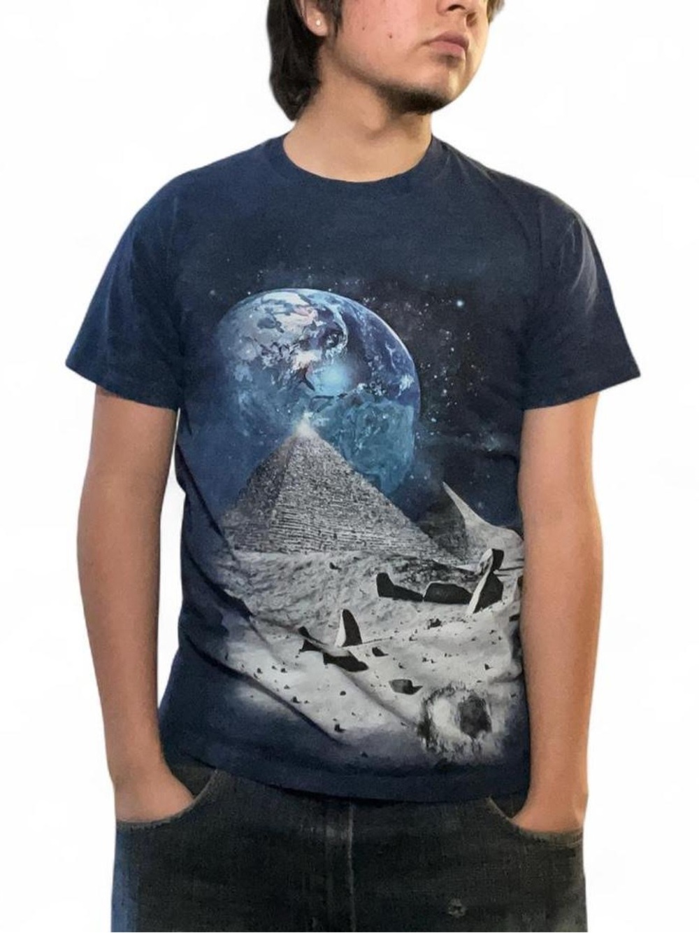 The Mountain Men's‎ Giza Pyramids Earth and Moon Graphic Tie Dye T-Shirt